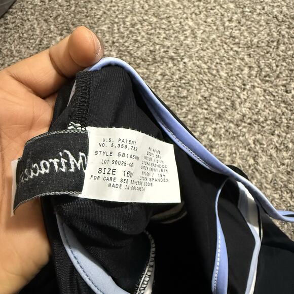 Miraclesuit Black One Piece Swimsuit Size 16W Slimming Blue White Side Stripes - Picture 6 of 6